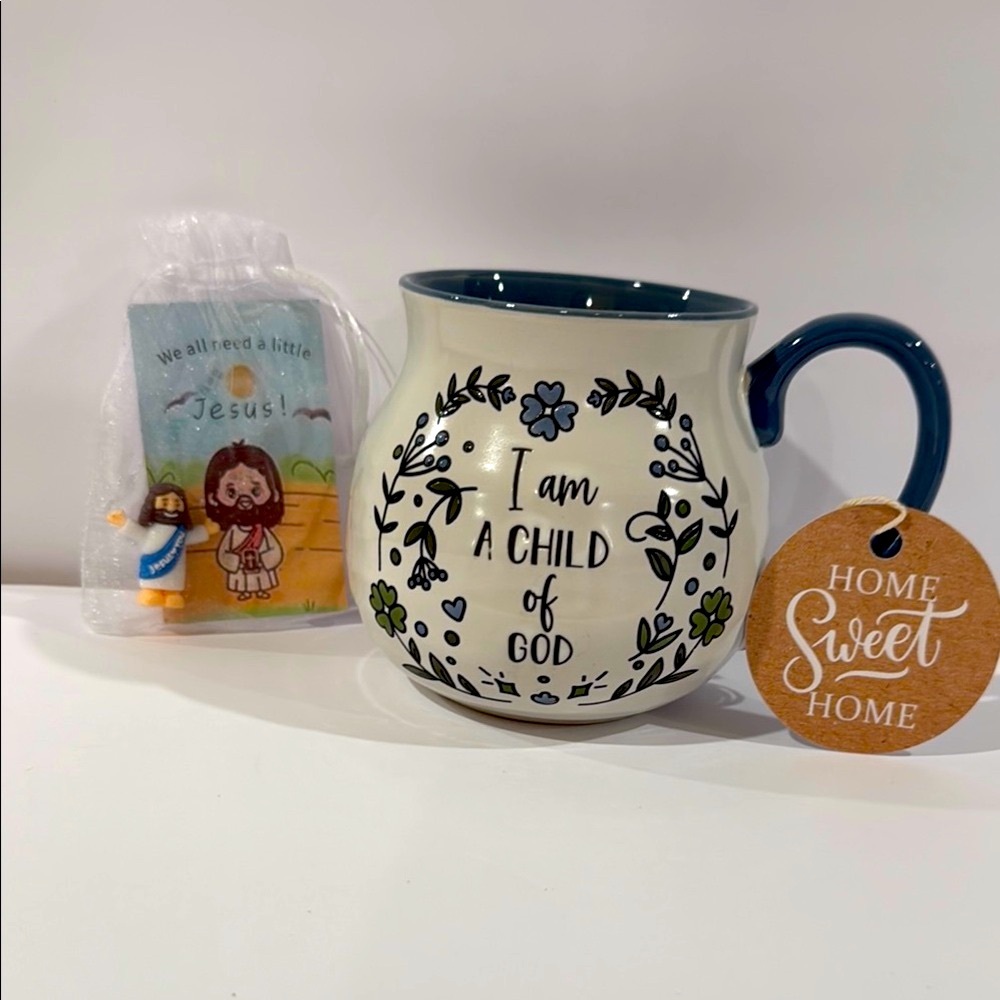 Inspirational Bible Quote Ceramic Mug with Floral Design and a Jesus Figure